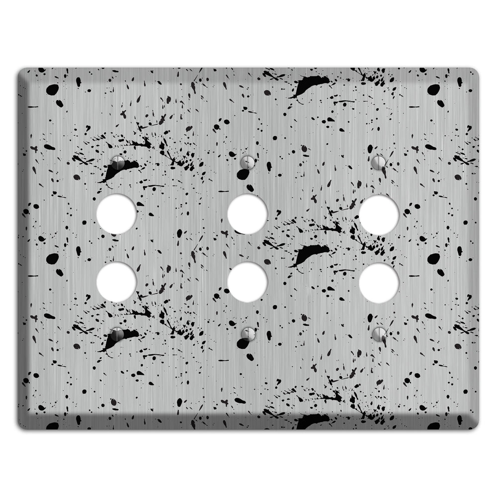 Ink Splash 5 Stainless Steel 3 Pushbutton Wallplate