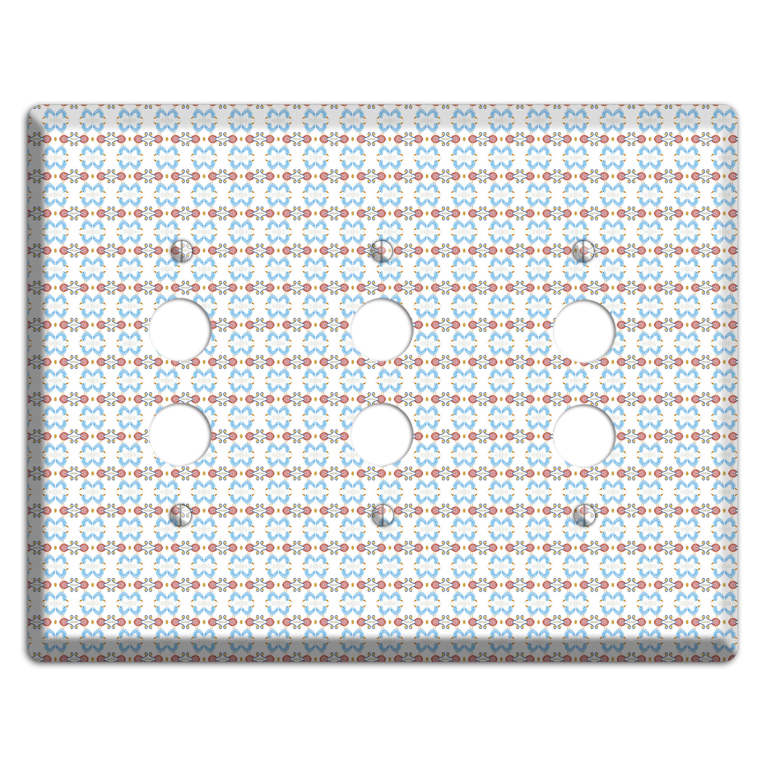 White with Blue Red Tapestry 3 Pushbutton Wallplate