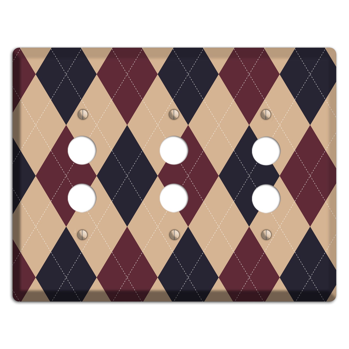 Brown and Tan Argyle 3 Pushbutton Wallplate