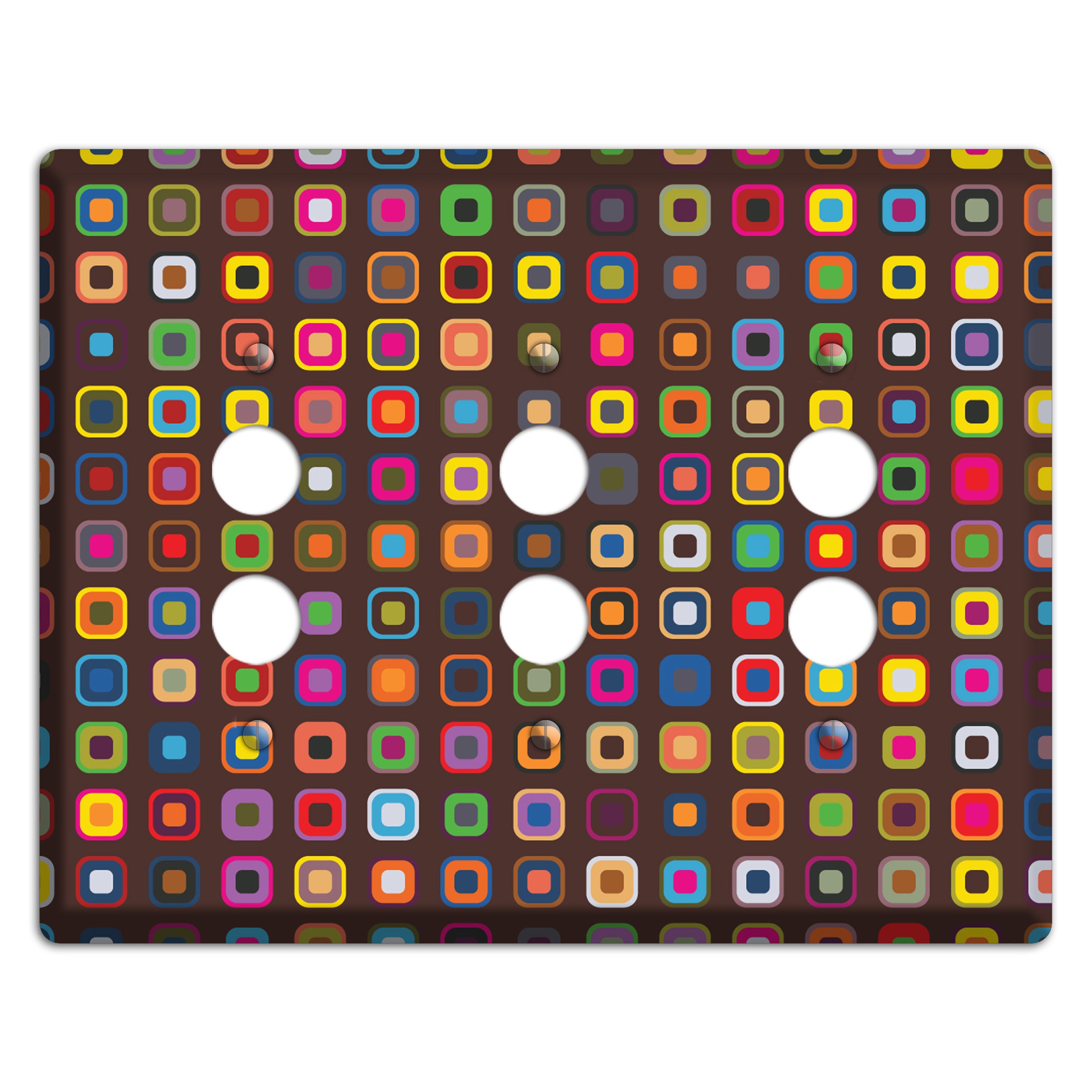 Brown with Multi Retro Squares 3 Pushbutton Wallplate