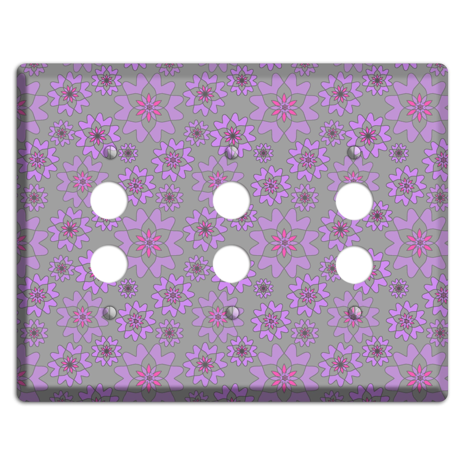 Grey with Purple Retro Suzani 3 Pushbutton Wallplate