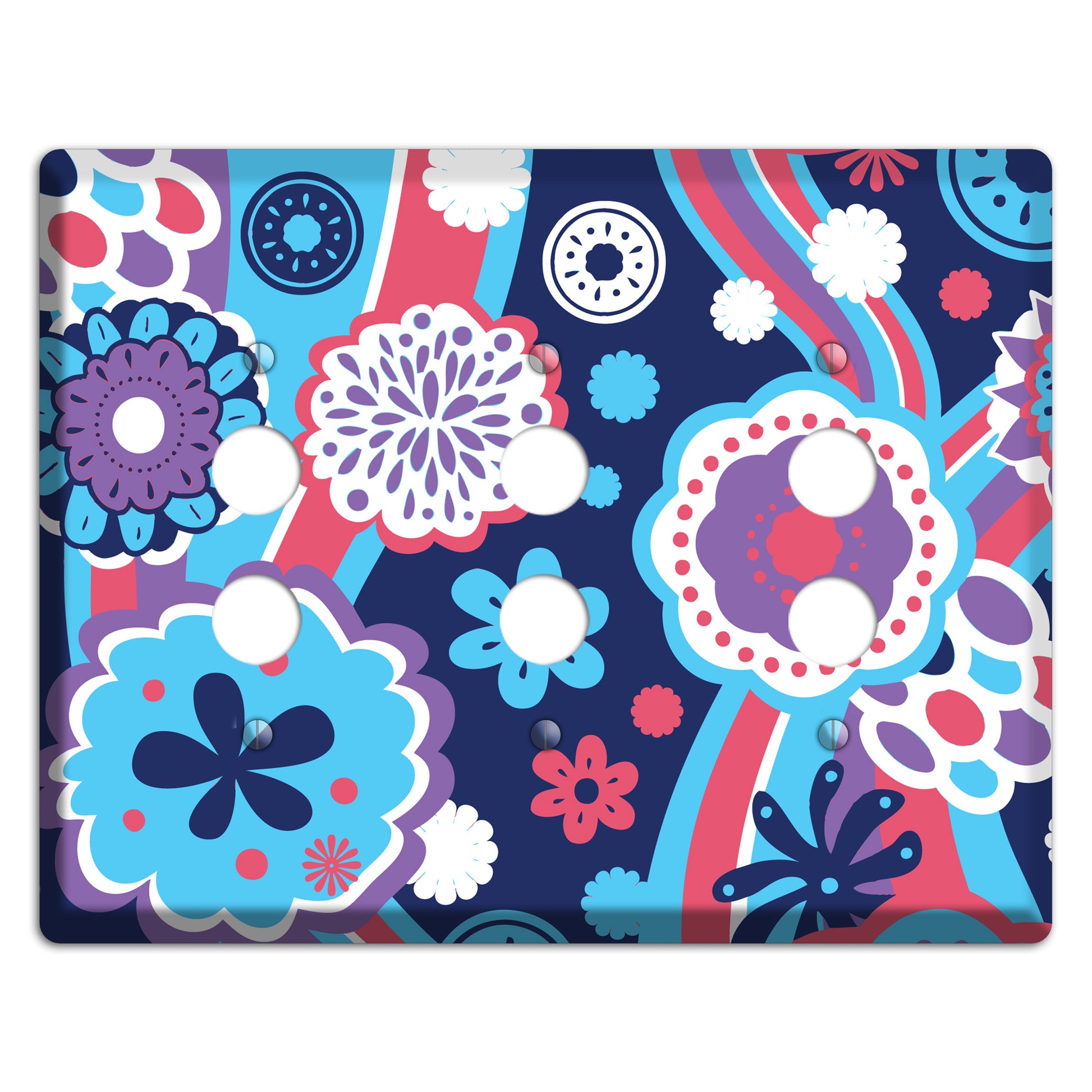 Blue Purple and Pink Retro Suzani 3 Pushbutton Wallplate