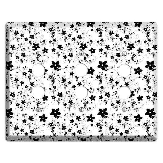 Black and White Flowers 3 Pushbutton Wallplate