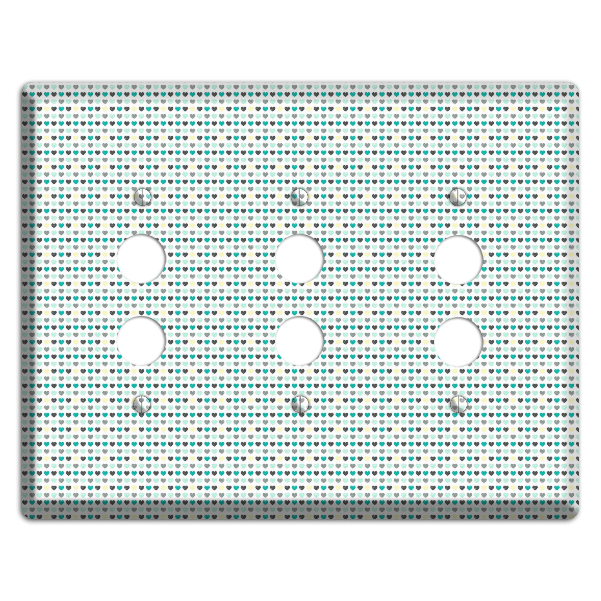 Multi Teal Grey Yellow Optical Hearts 3 Pushbutton Wallplate