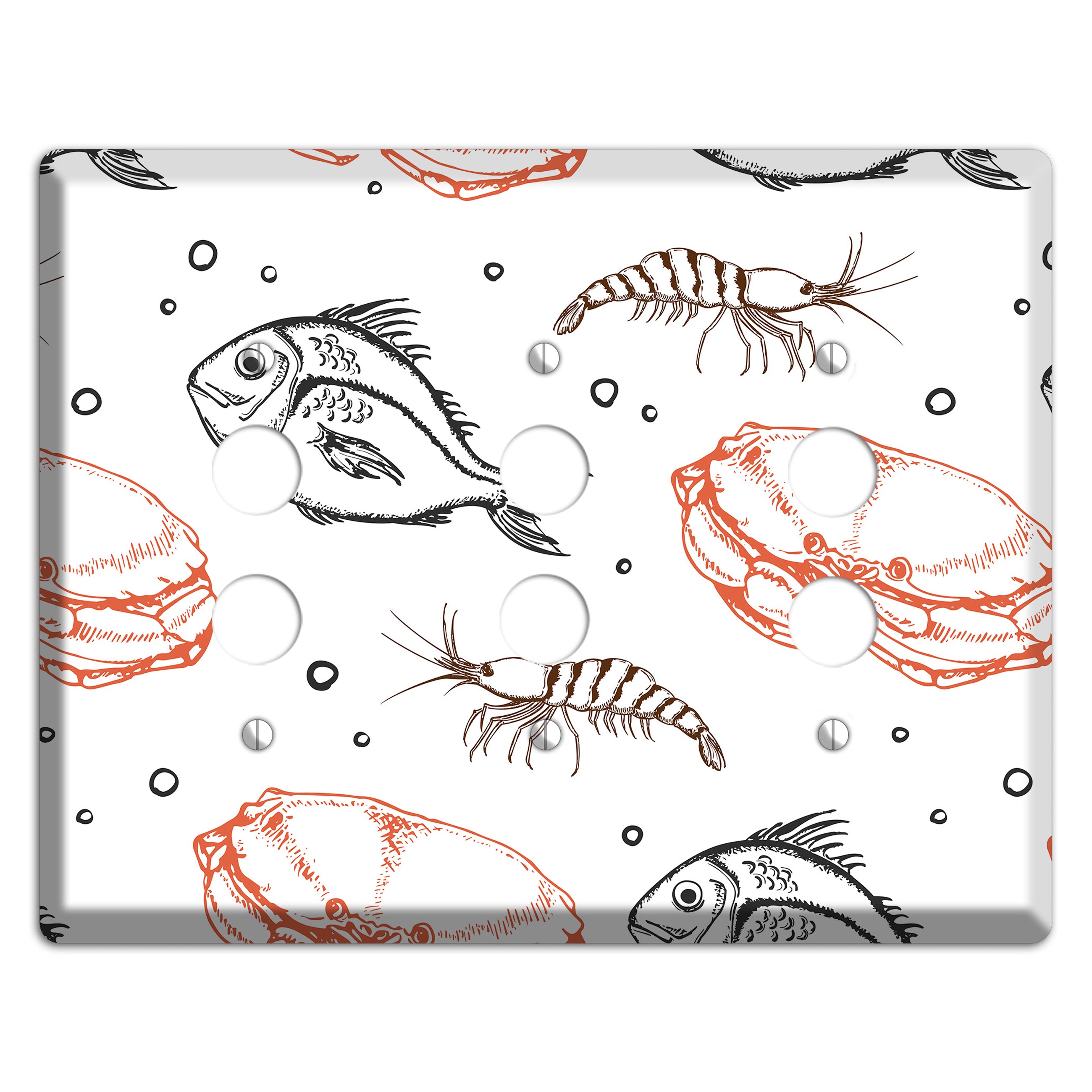 Mixed Sea Life Style 3 3 Pushbutton Wallplate