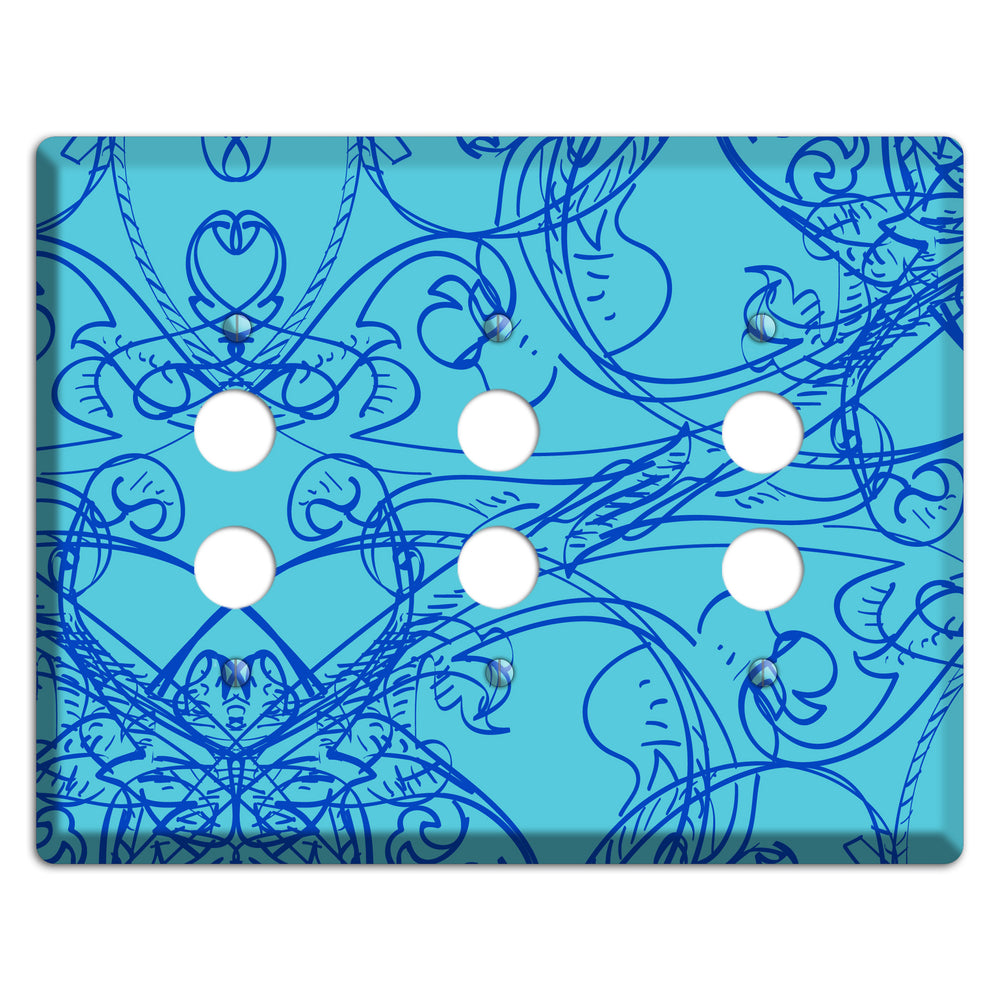 Turquoise Deco Sketch 3 Pushbutton Wallplate