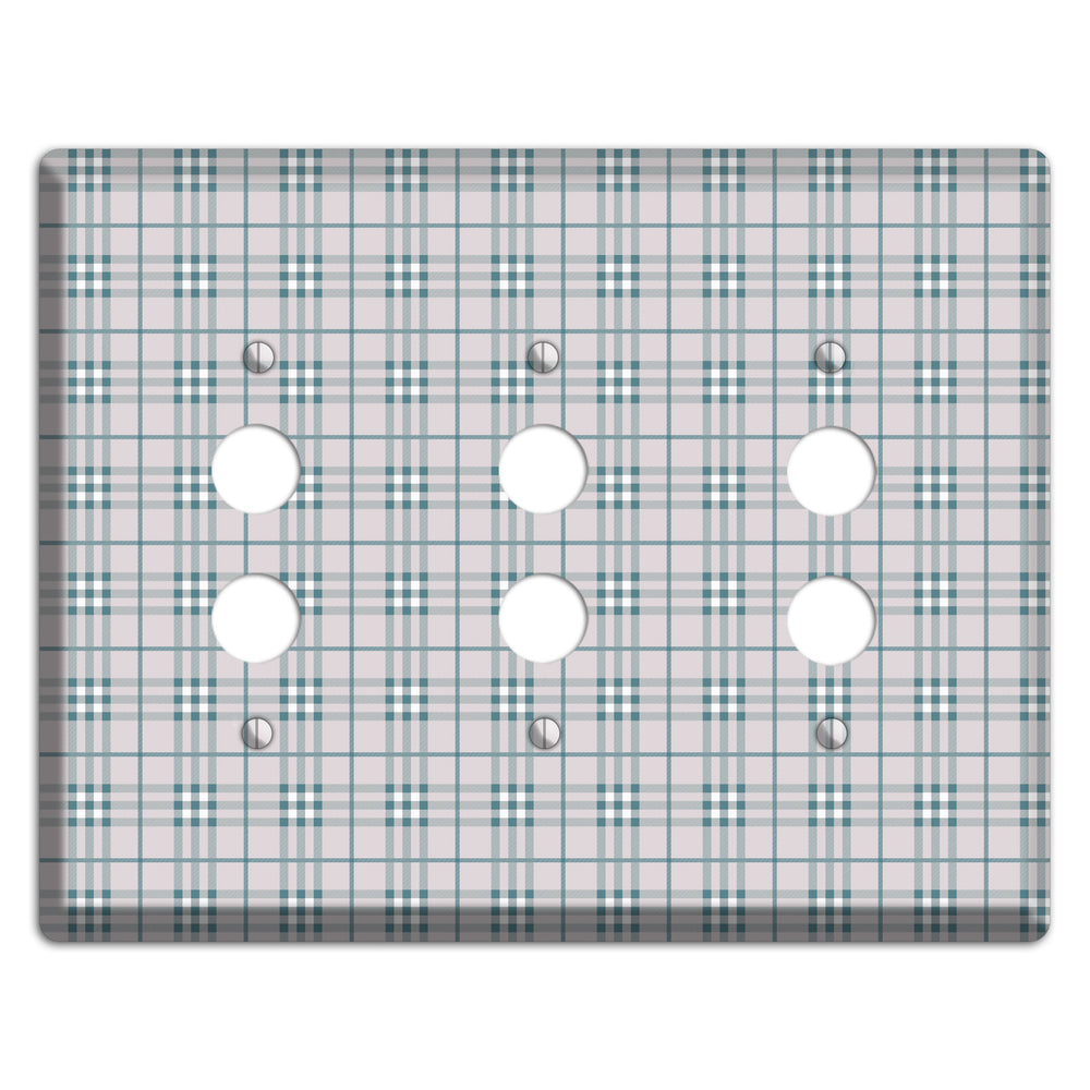 Multi Grey Plaid 3 Pushbutton Wallplate