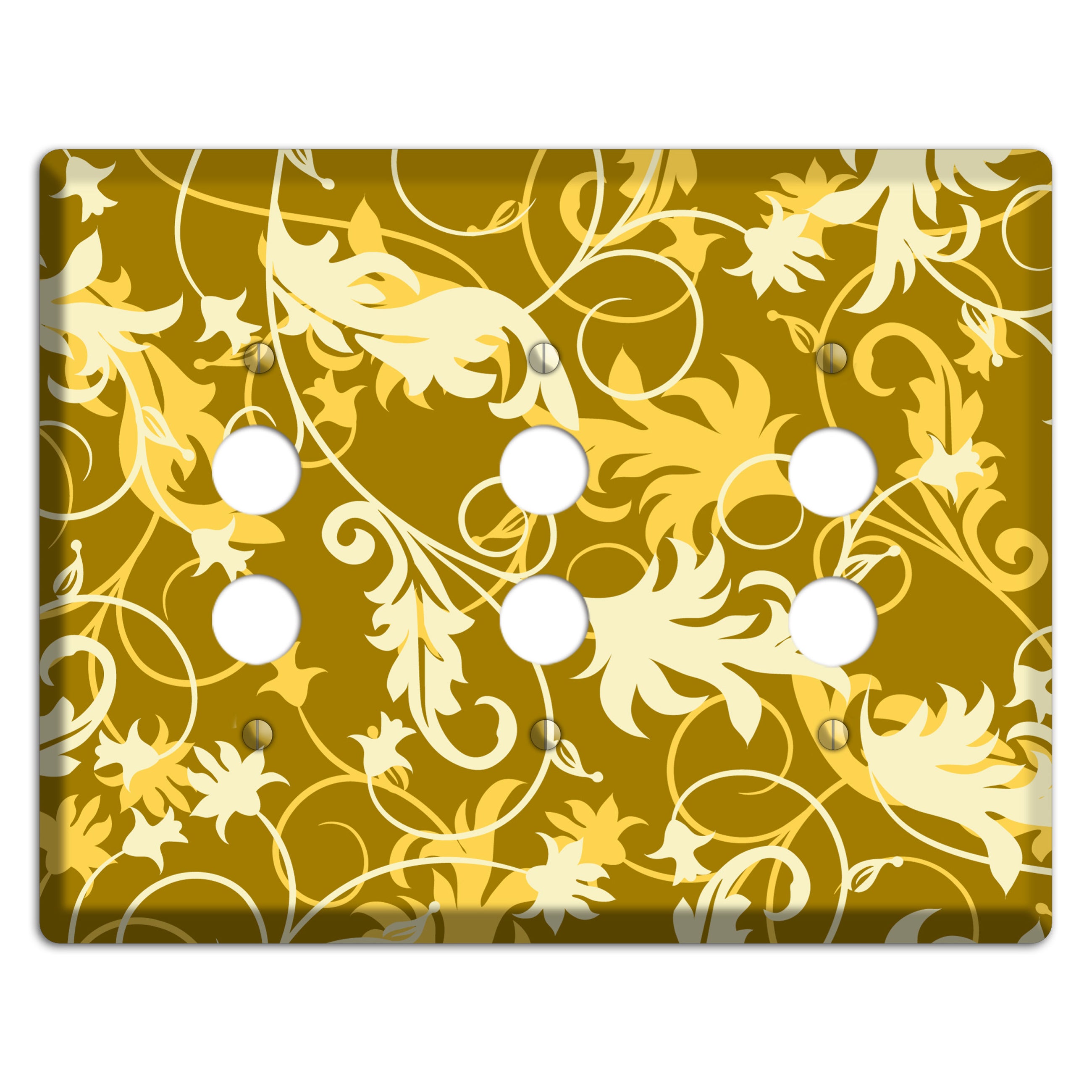 Brown and Tan Victorian Sprig 3 Pushbutton Wallplate
