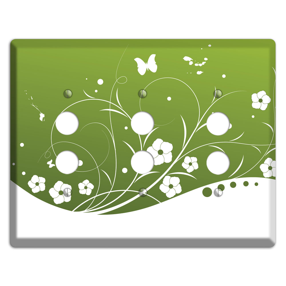 Green Floral Sprig 3 Pushbutton Wallplate