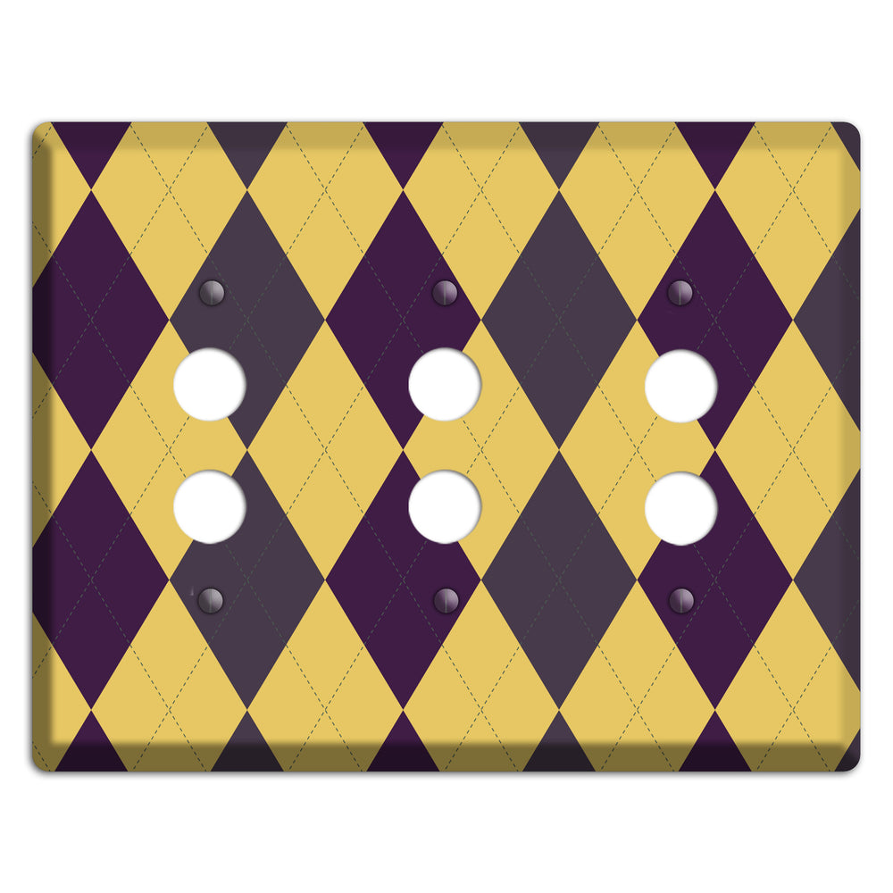 Yellow Plum Brown Argyle 3 Pushbutton Wallplate