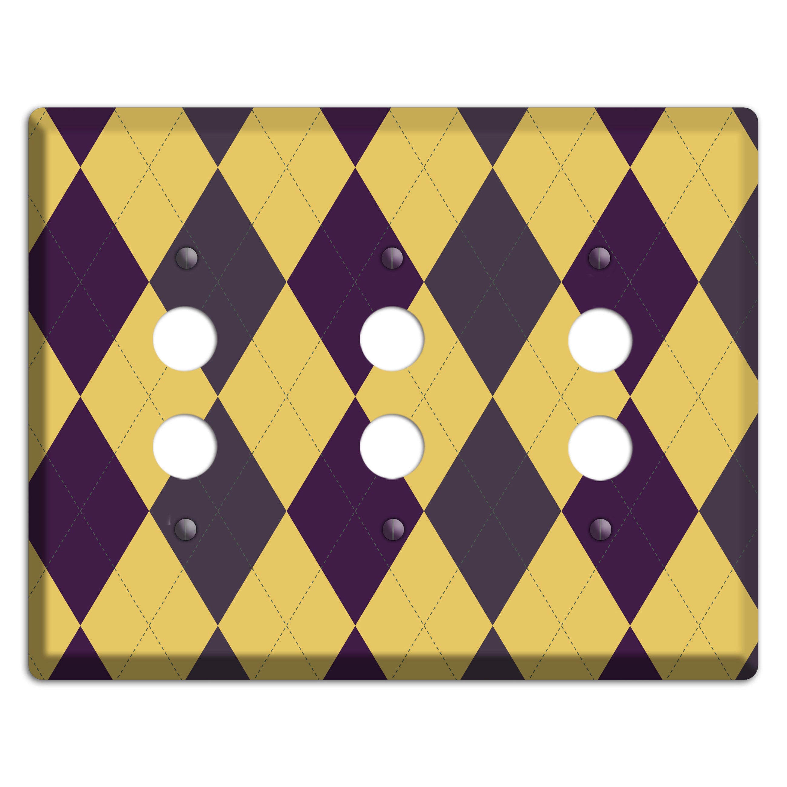 Yellow Plum Brown Argyle 3 Pushbutton Wallplate