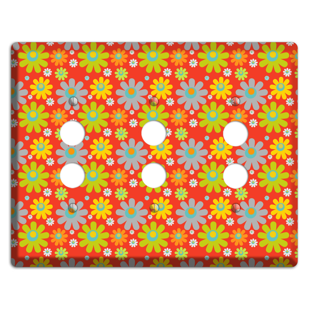 Orange and Yellow Flower Power 3 Pushbutton Wallplate