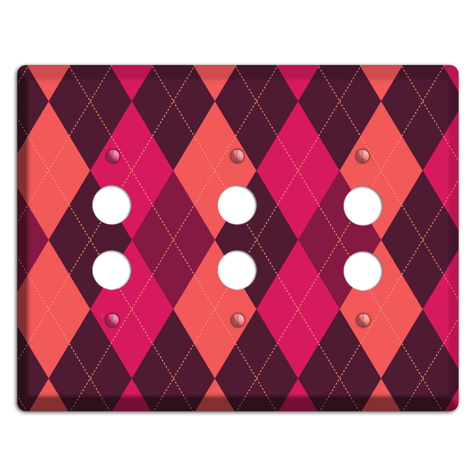 Orange and Pink Argyle 3 Pushbutton Wallplate
