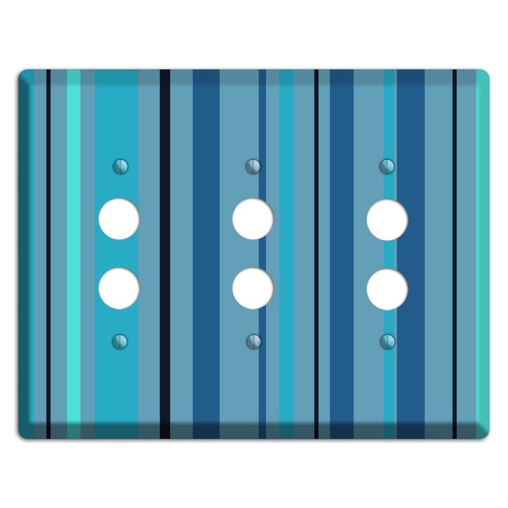 Multi Turquoise Vertical Stripe 3 Pushbutton Wallplate