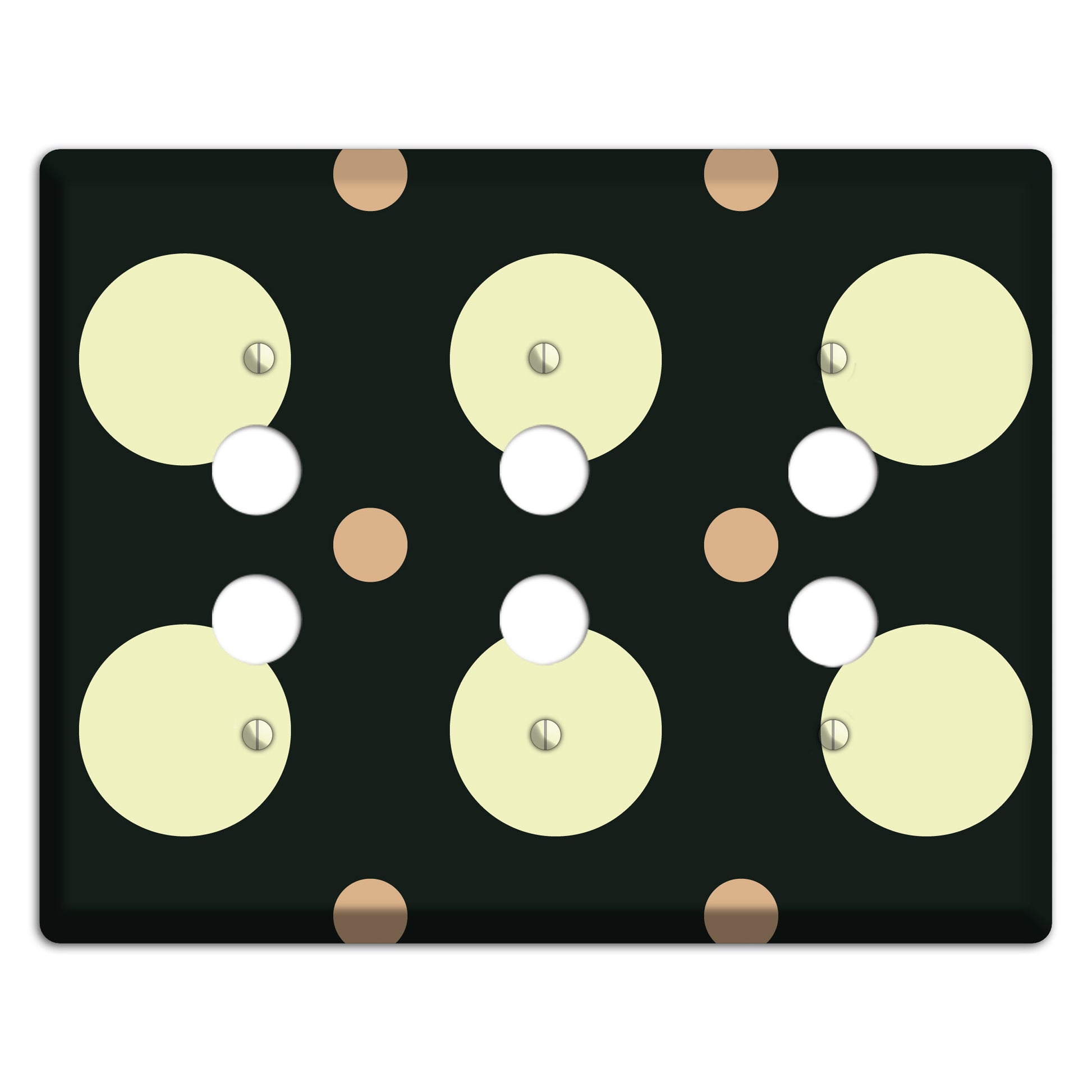 Black with Yellow and Mauve Multi Medium Polka Dots 3 Pushbutton Wallplate