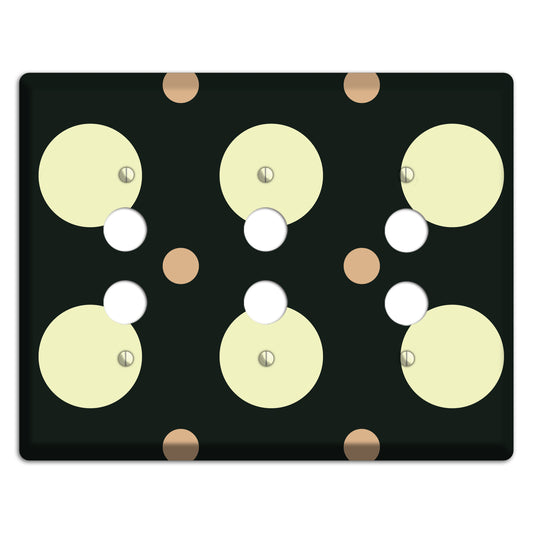 Black with Yellow and Mauve Multi Medium Polka Dots 3 Pushbutton Wallplate