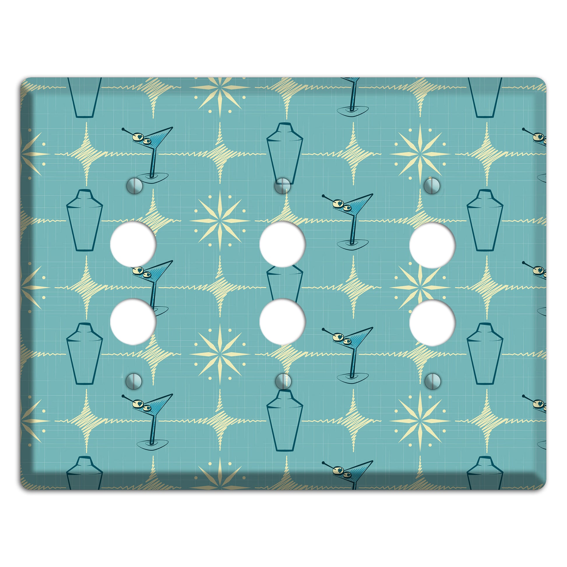 Blue Shaker and Martini 3 Pushbutton Wallplate