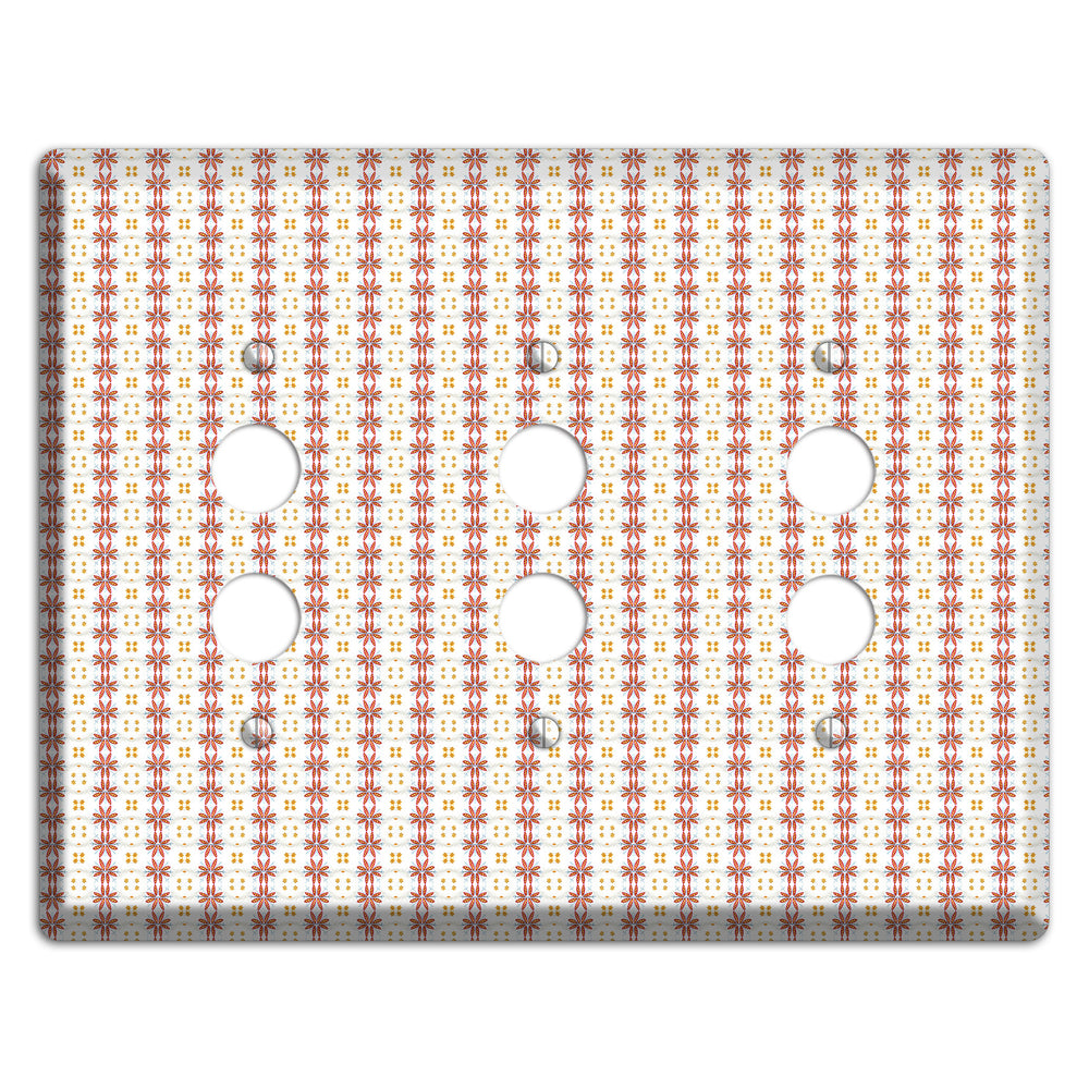 White with Red Smocking 3 Pushbutton Wallplate