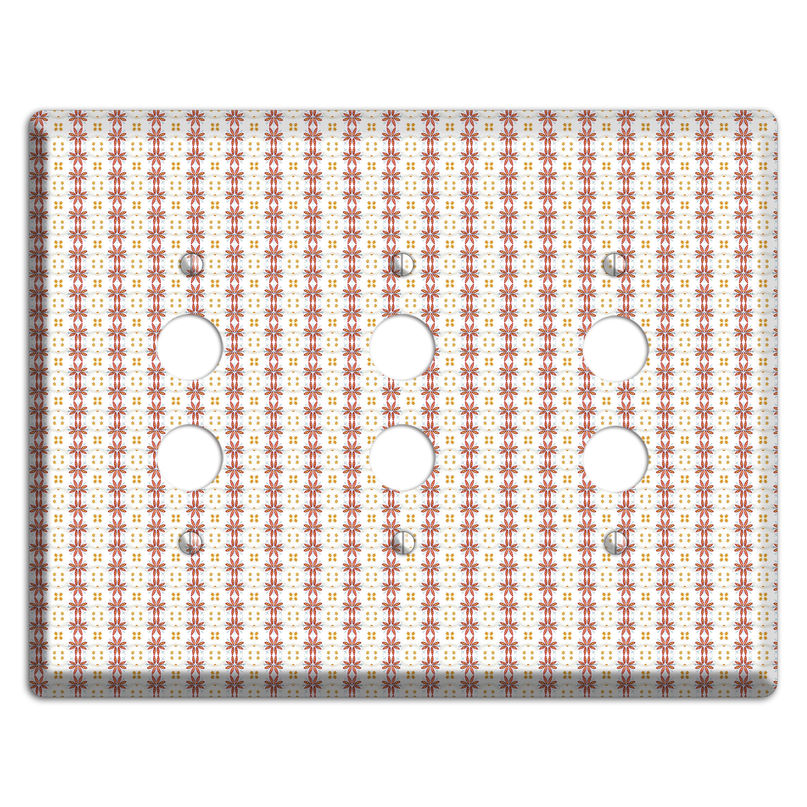 White with Red Smocking 3 Pushbutton Wallplate