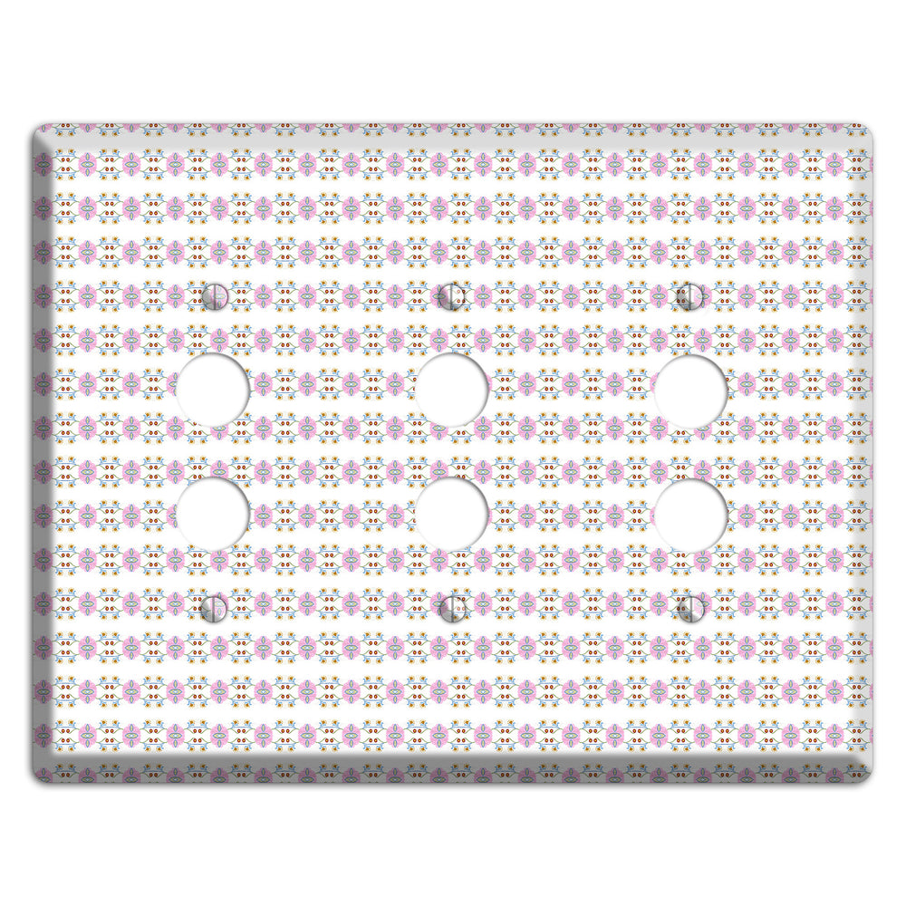 White with Lavendar Green Red Tapestry 3 Pushbutton Wallplate
