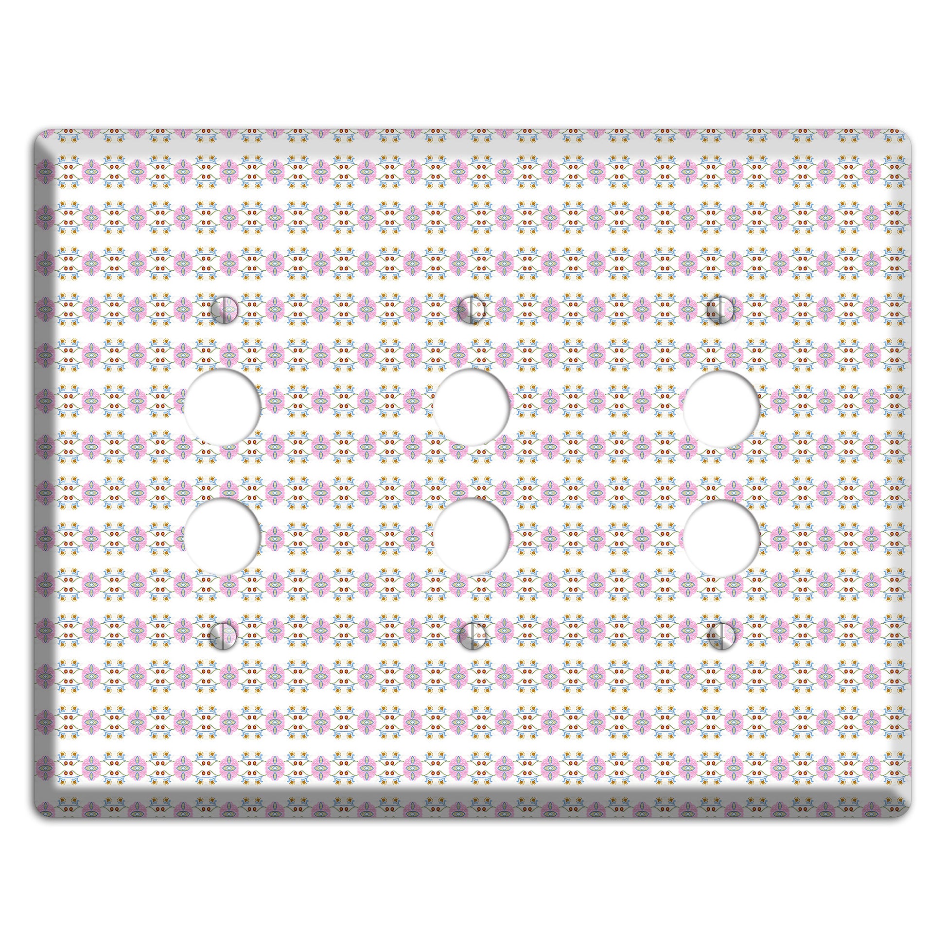 White with Lavendar Green Red Tapestry 3 Pushbutton Wallplate