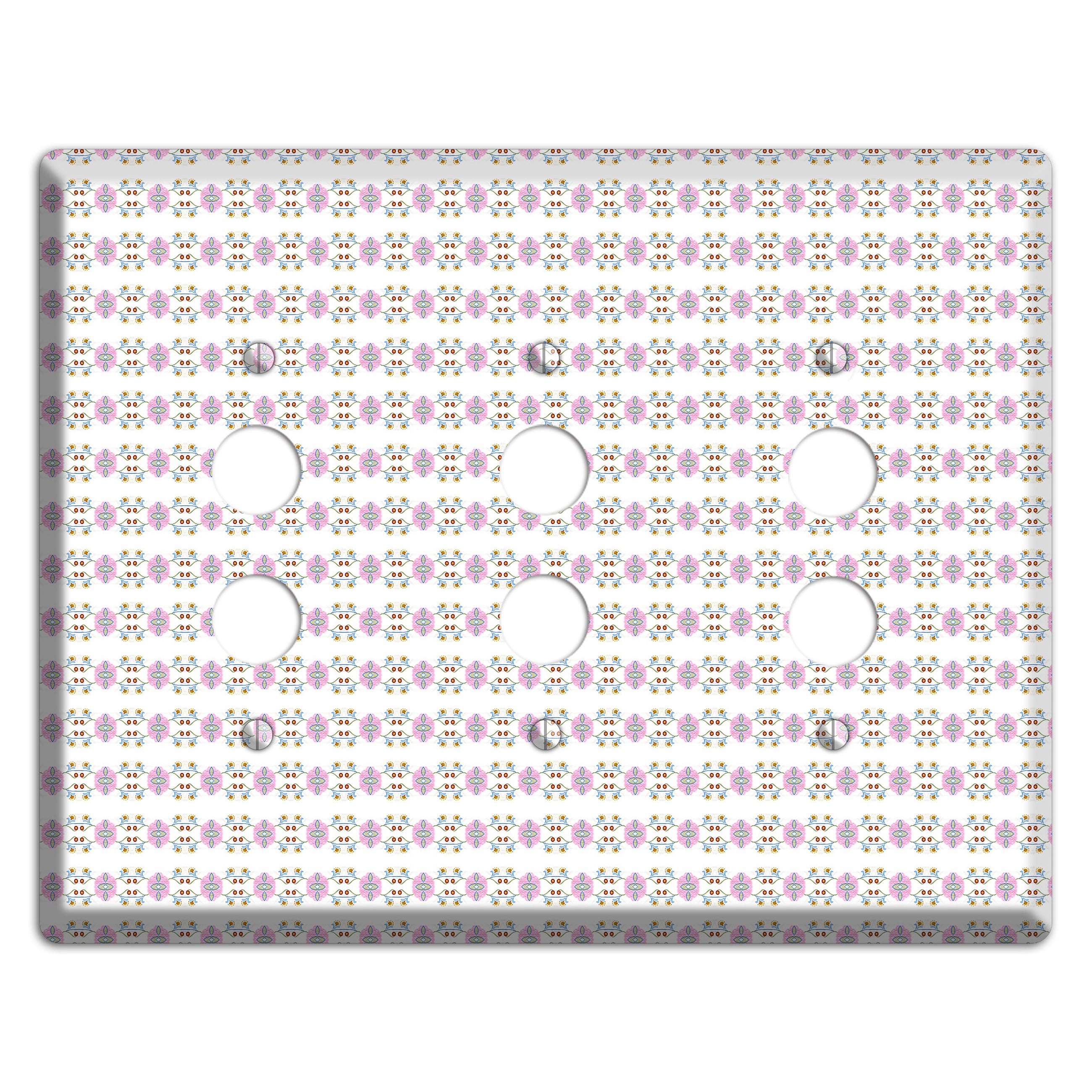 White with Lavendar Green Red Tapestry 3 Pushbutton Wallplate