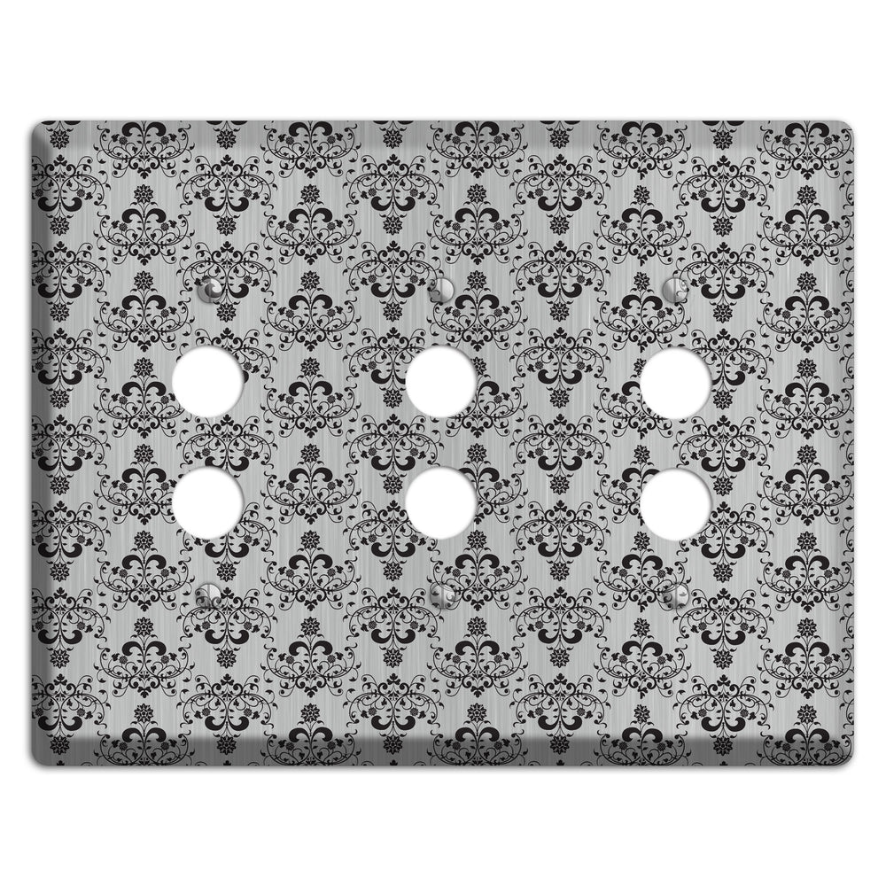 Black Cartouche Half Drop Stainless Steel 3 Pushbutton Wallplate