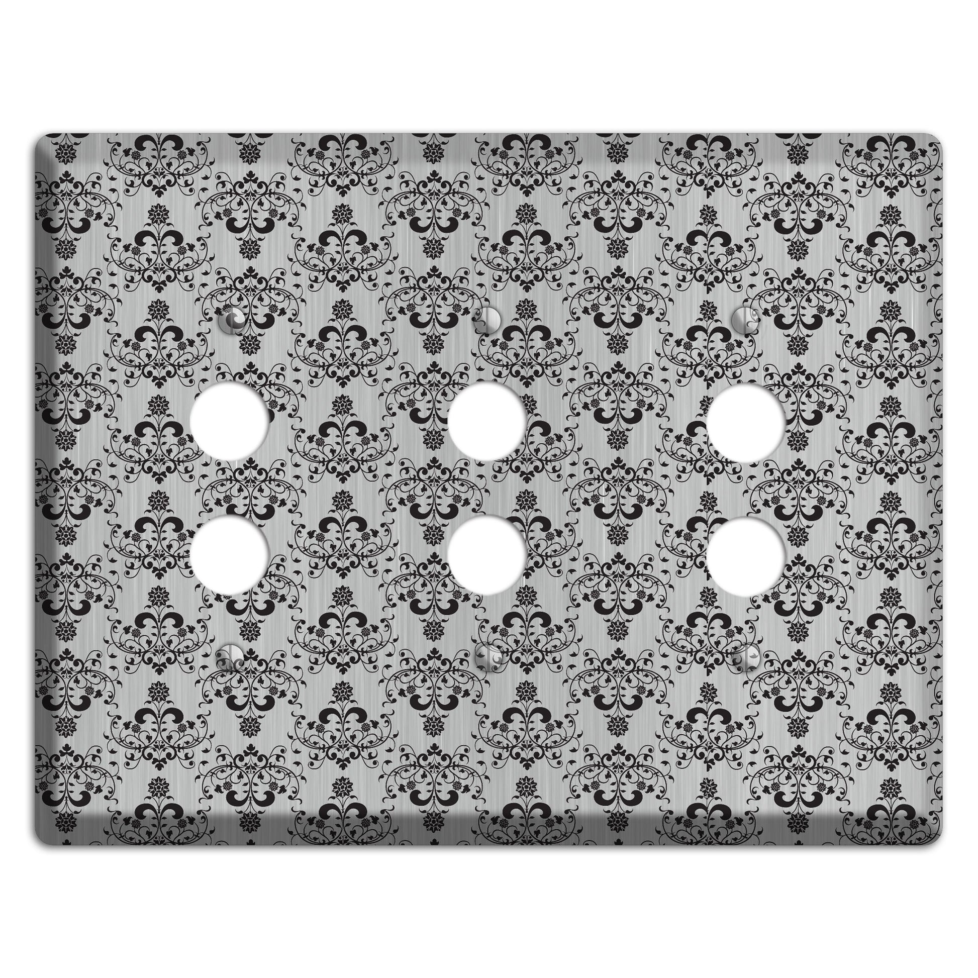 Black Cartouche Half Drop  Stainless 3 Pushbutton Wallplate