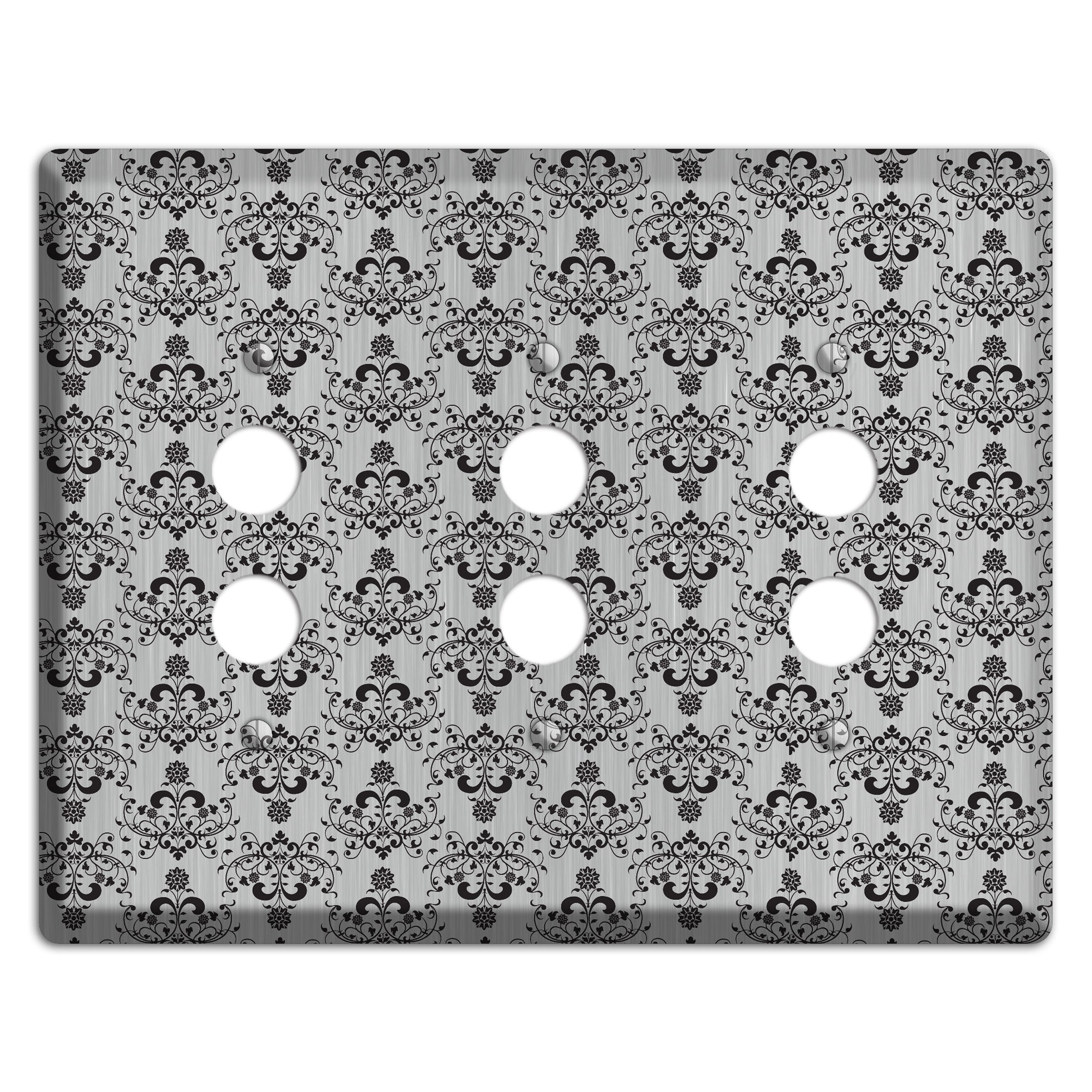 Black Cartouche Half Drop  Stainless 3 Pushbutton Wallplate