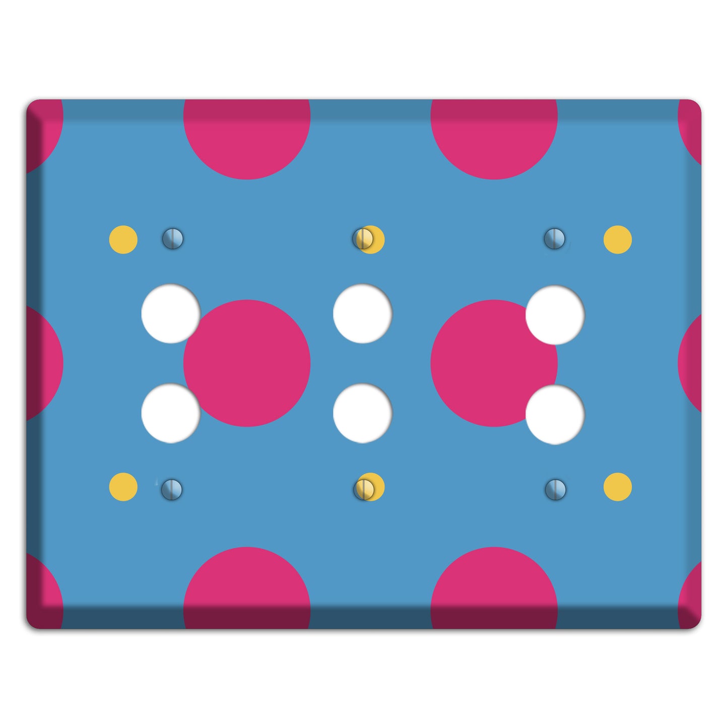 Blue with Pink and Yellow Multi Tiled Medium Dots 3 Pushbutton Wallplate