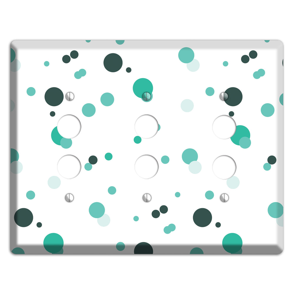 White with Multi Aqua Small Dots 3 Pushbutton Wallplate