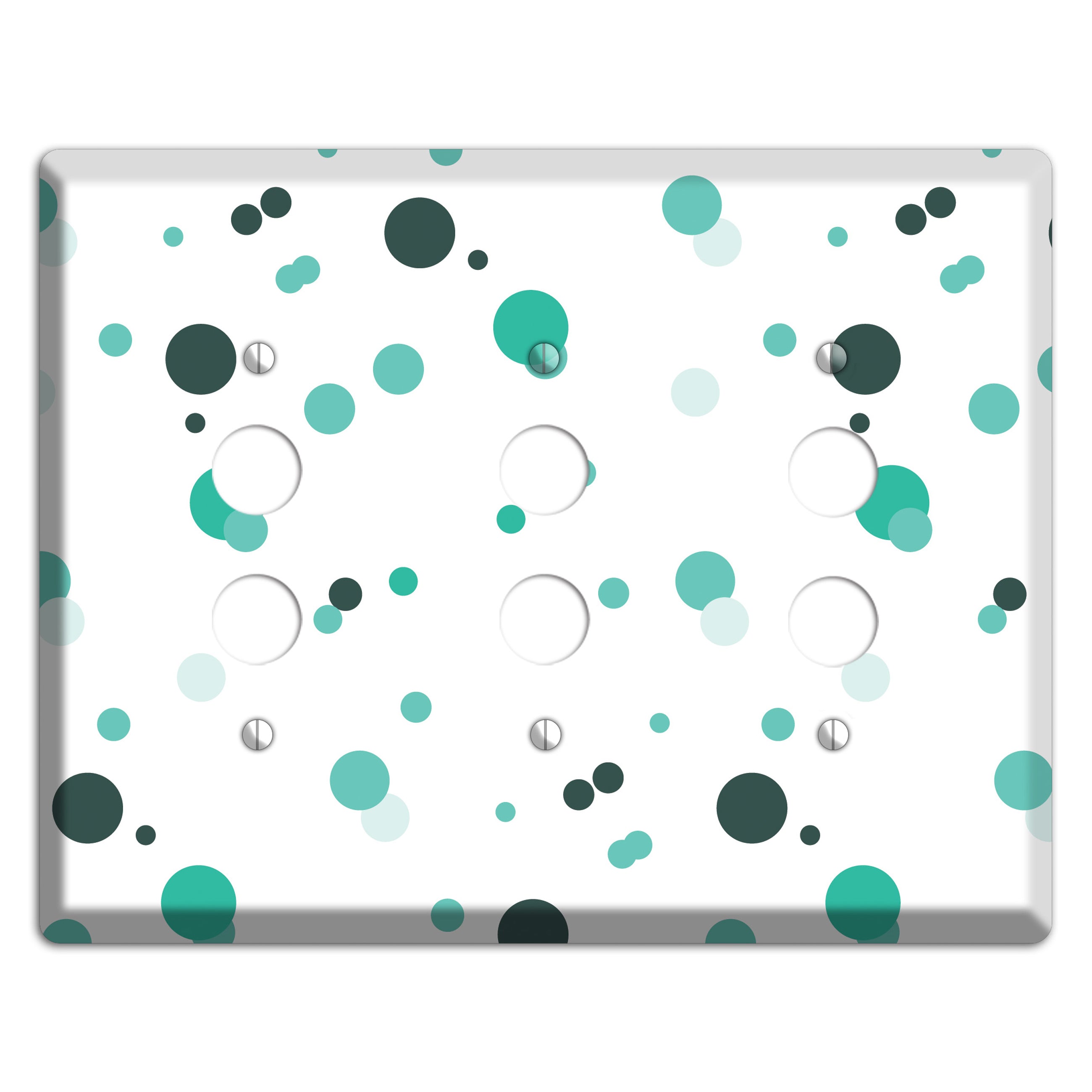 White with Multi Aqua Small Dots 3 Pushbutton Wallplate