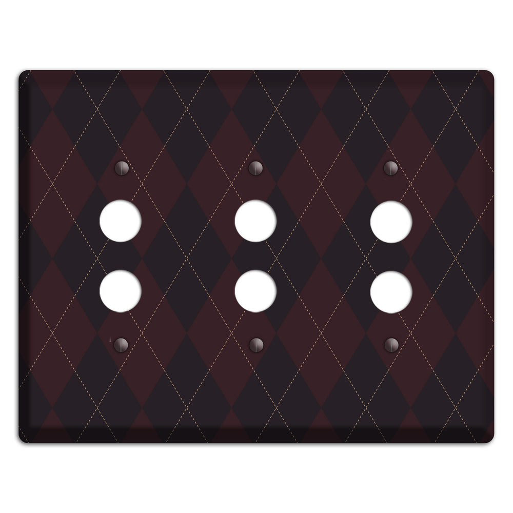 Black Argyle 3 Pushbutton Wallplate