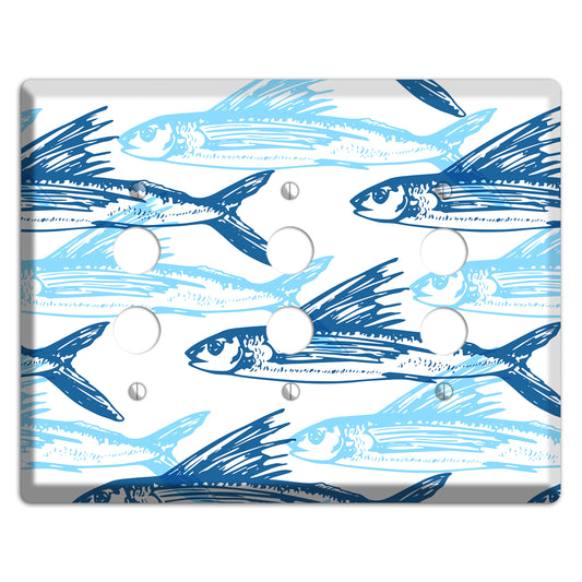 Multi-Blue Fish 3 Pushbutton Wallplate