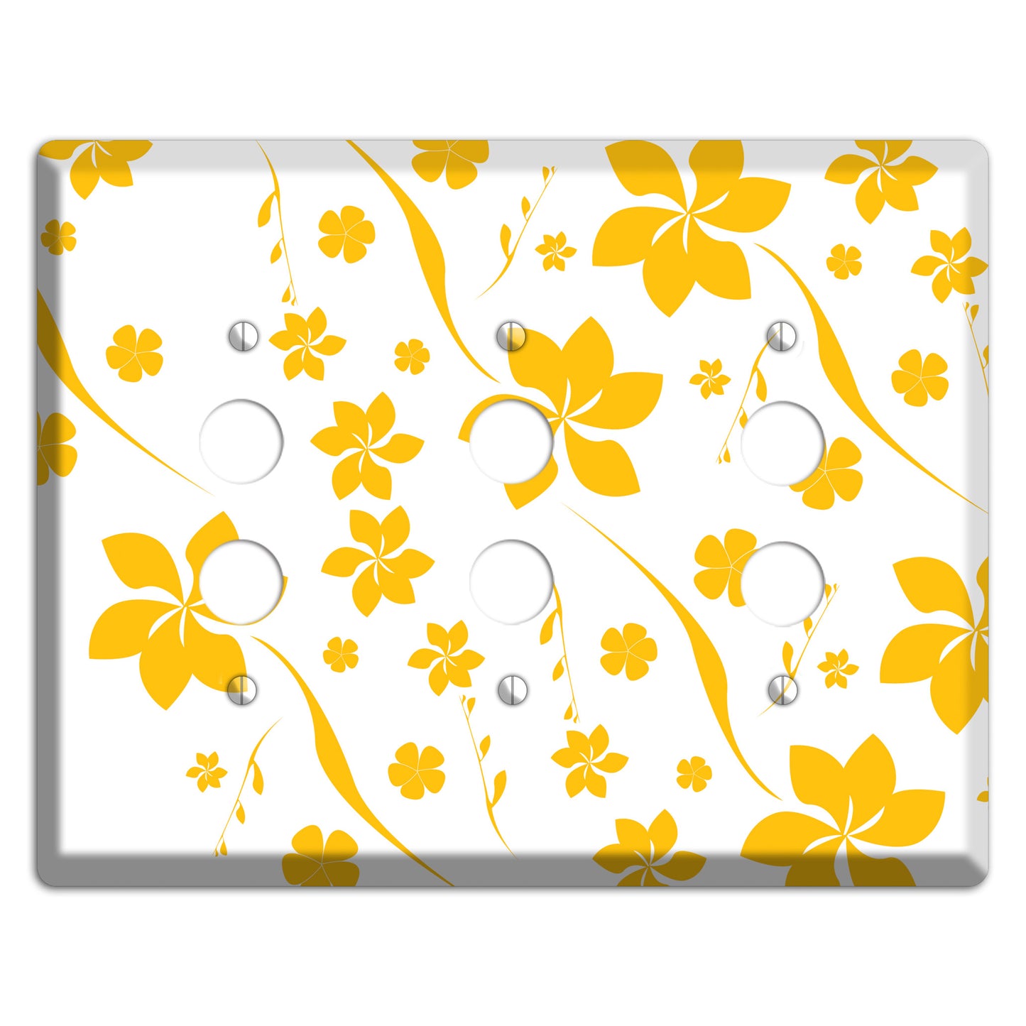 White with Yellow Flower 3 Pushbutton Wallplate