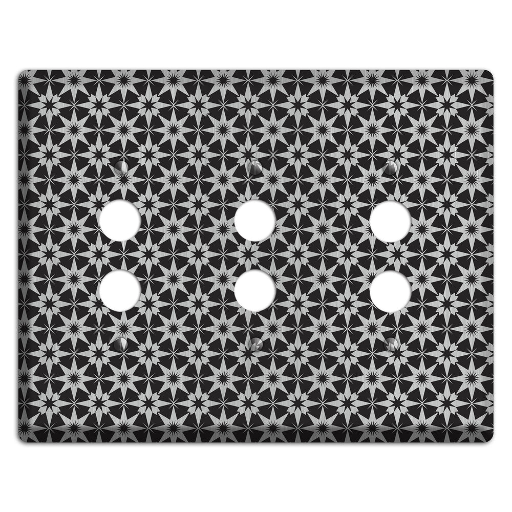 Black with Stainless Steel Foulard 3 Pushbutton Wallplate