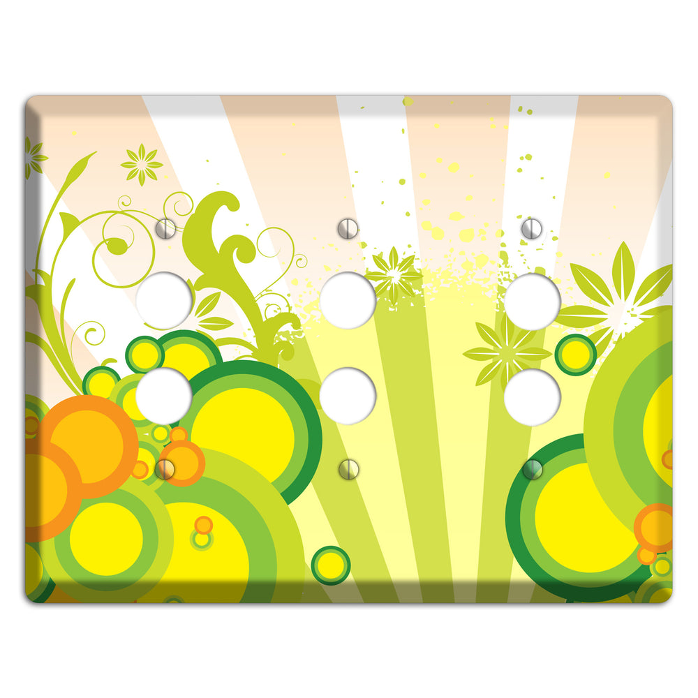 Green Yellow Orange Retro Sprig 3 Pushbutton Wallplate