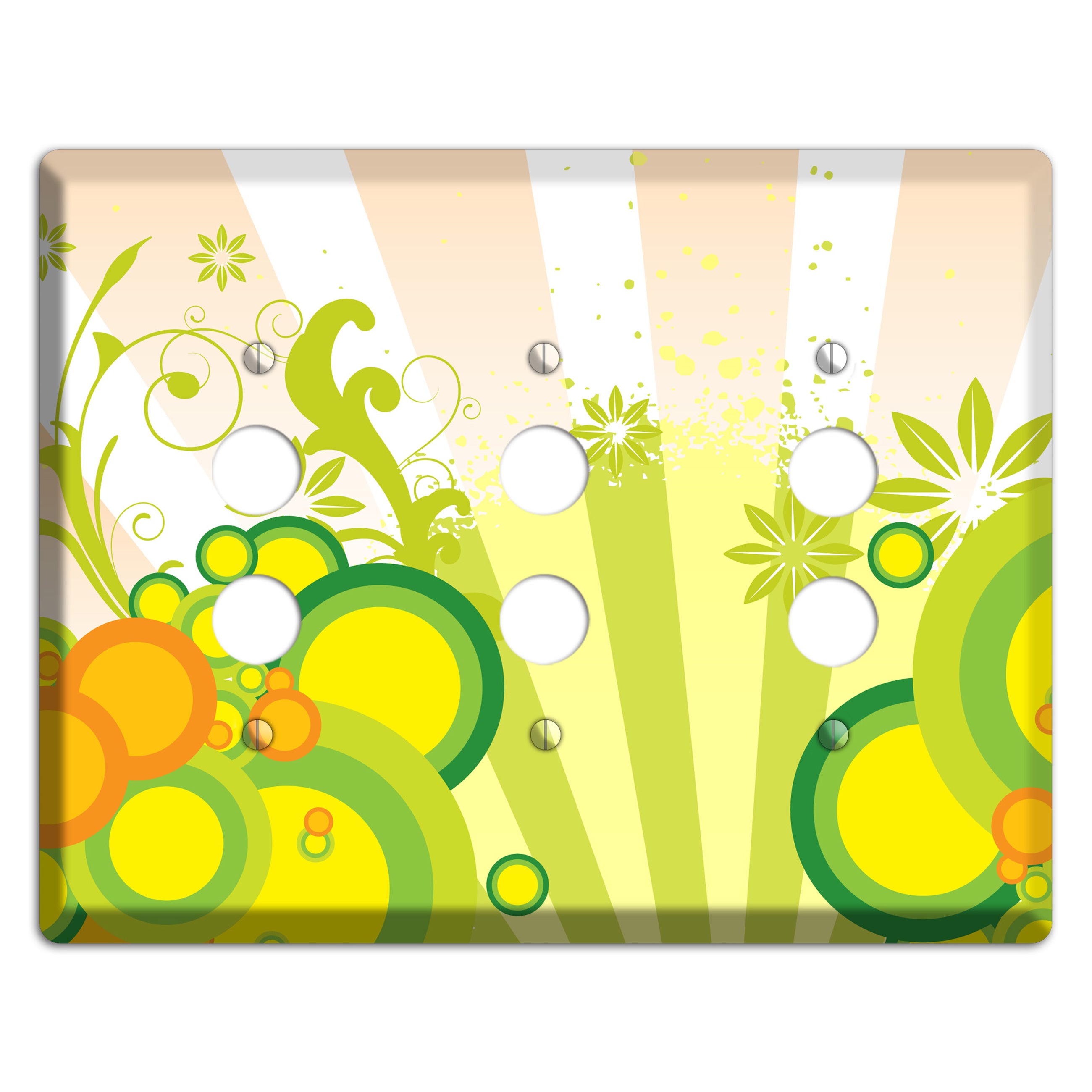 Green Yellow Orange Retro Sprig 3 Pushbutton Wallplate