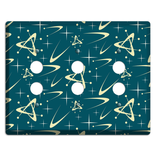 Teal and Yellow Atomic 3 Pushbutton Wallplate