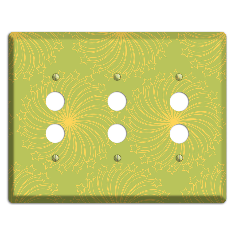 Multi Lime Star Swirl 3 Pushbutton Wallplate