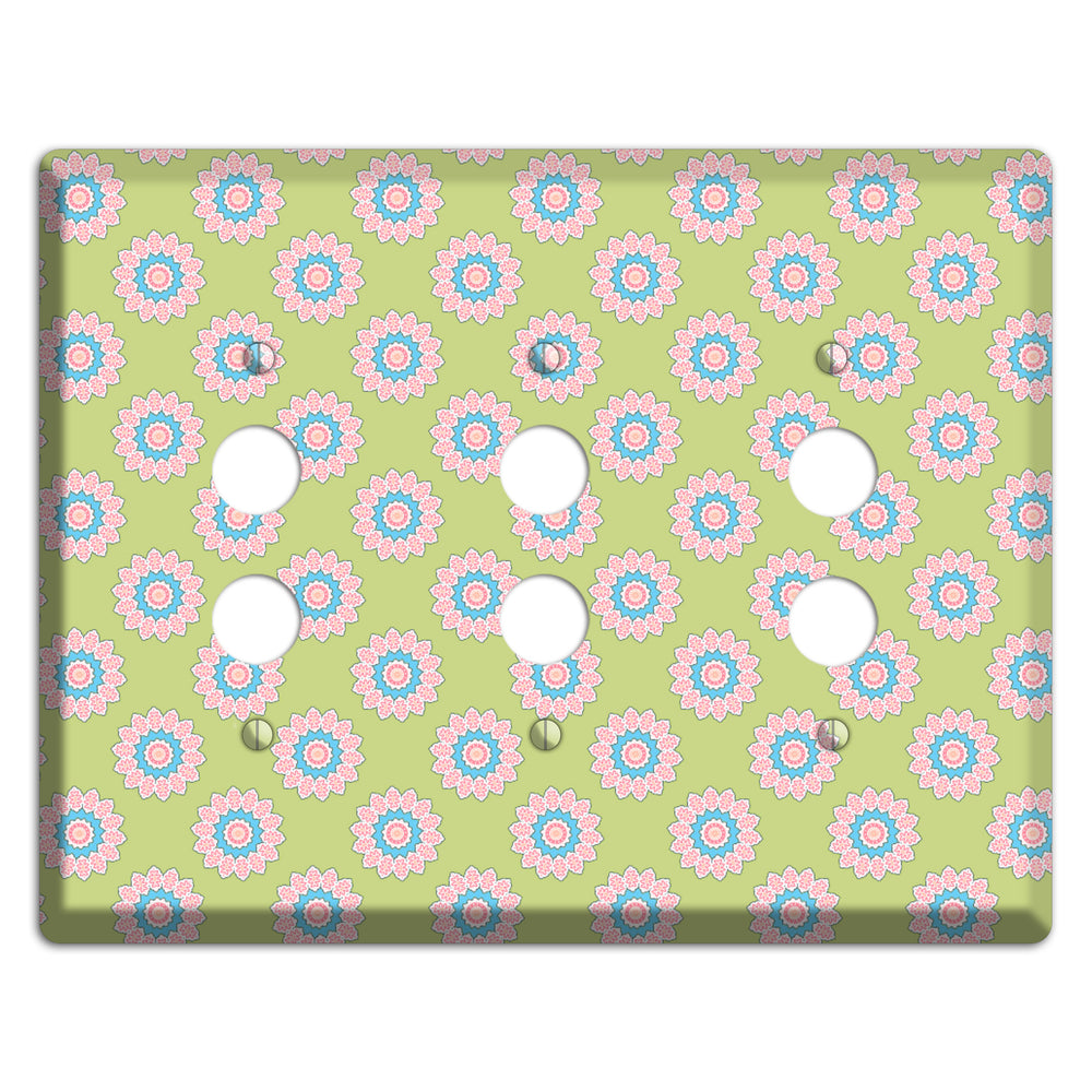 Lime with Suzani Dots 3 Pushbutton Wallplate