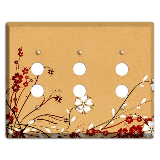 Delicate Red Flowers 3 Pushbutton Wallplate