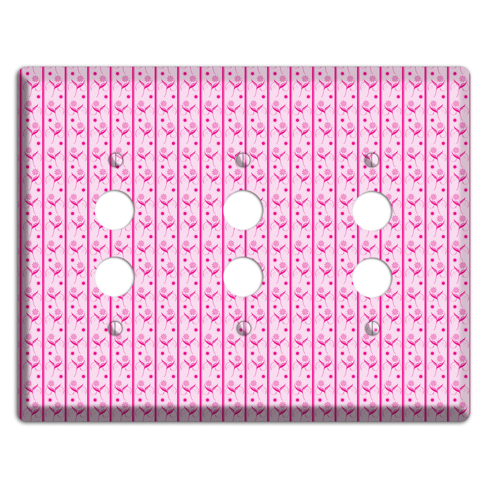 Pink Small Floral Pattern 3 Pushbutton Wallplate