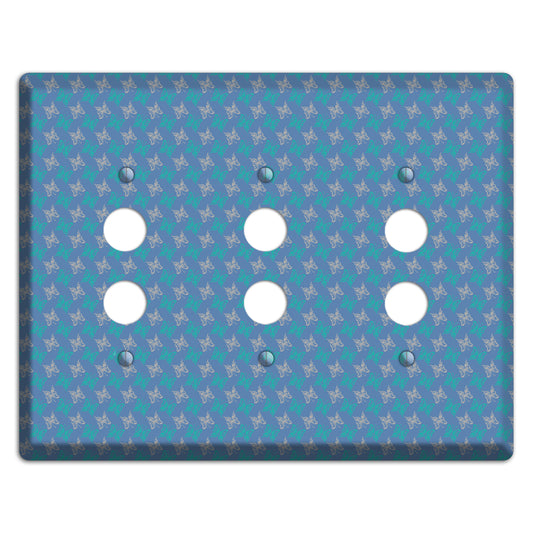 Blue with White and Turquoise Butterflies 3 Pushbutton Wallplate