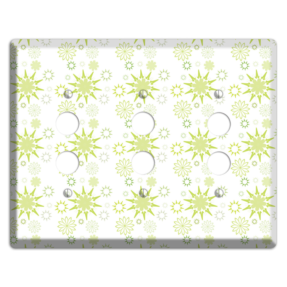 White with Multi Lime Floral Contour Retro Burst 3 Pushbutton Wallplate