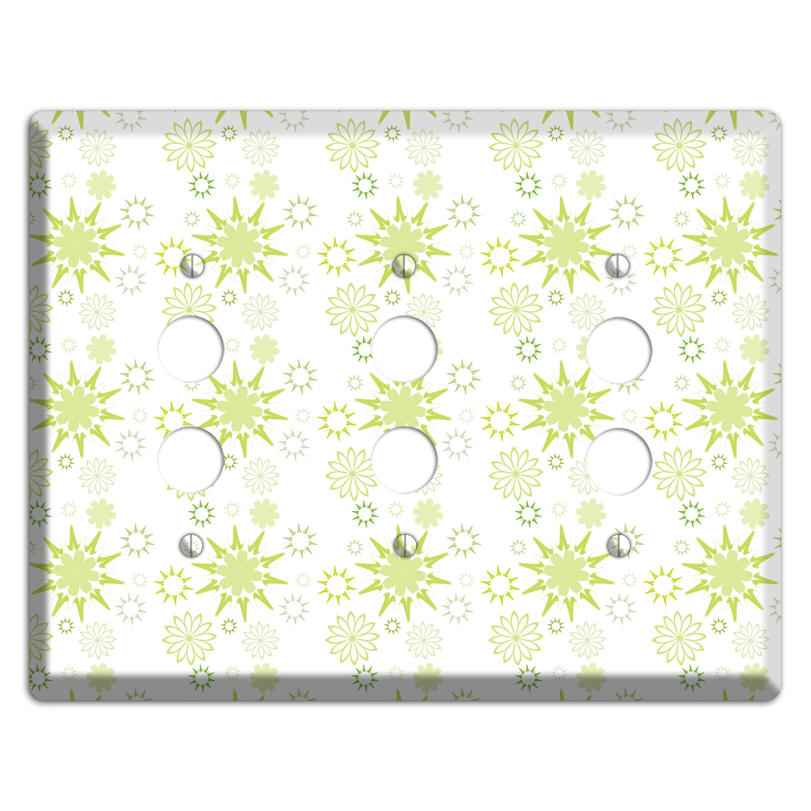 White with Multi Lime Floral Contour Retro Burst 3 Pushbutton Wallplate