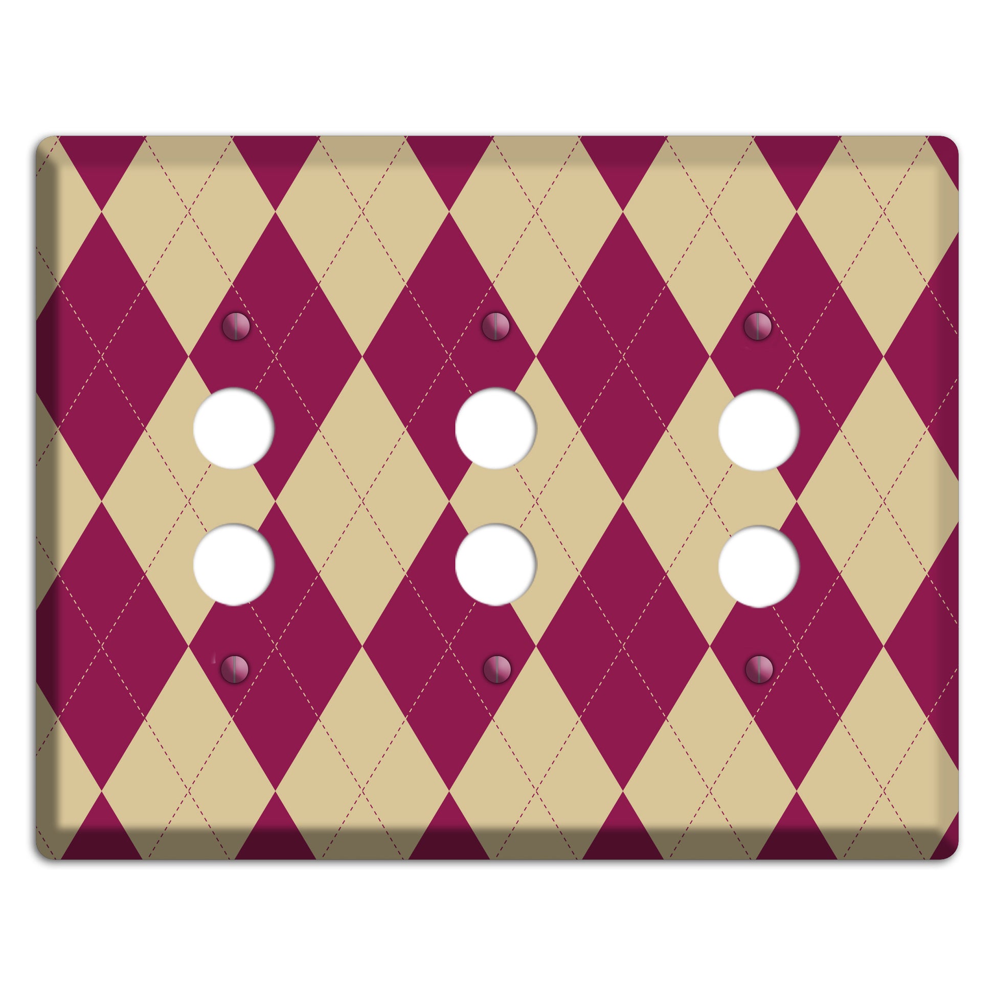 Red and Tan Argyle 3 Pushbutton Wallplate