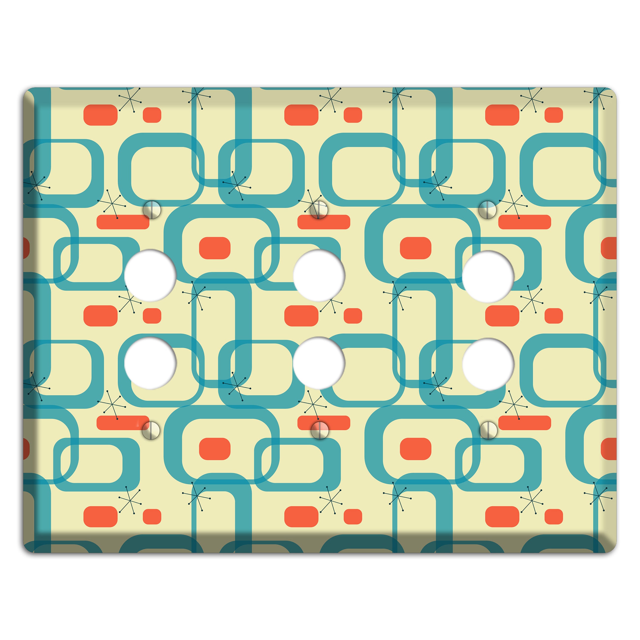 Blue and Yellow Oval 3 Pushbutton Wallplate
