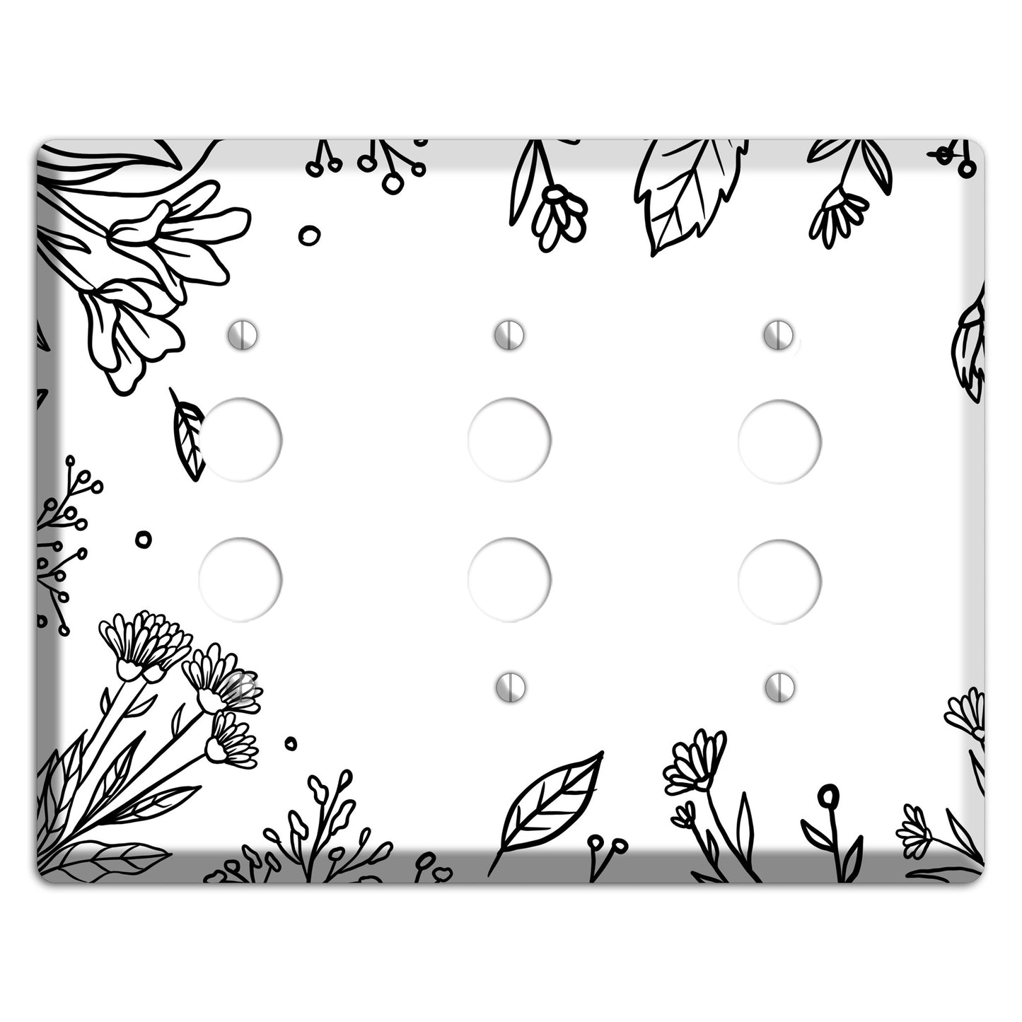 Hand-Drawn Floral 30 3 Pushbutton Wallplate