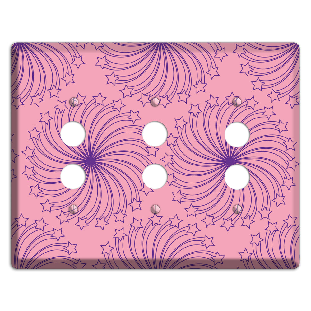 Pink with Purple Star Swirl 3 Pushbutton Wallplate